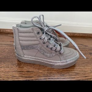 Vans Kids Sk8-Hi Zip Silver Glitter Sz 11.5